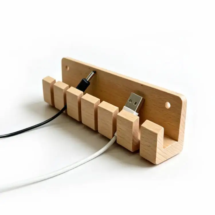 6 Slots Wooden USB Cord Desk Cable Organizer Custom Craft