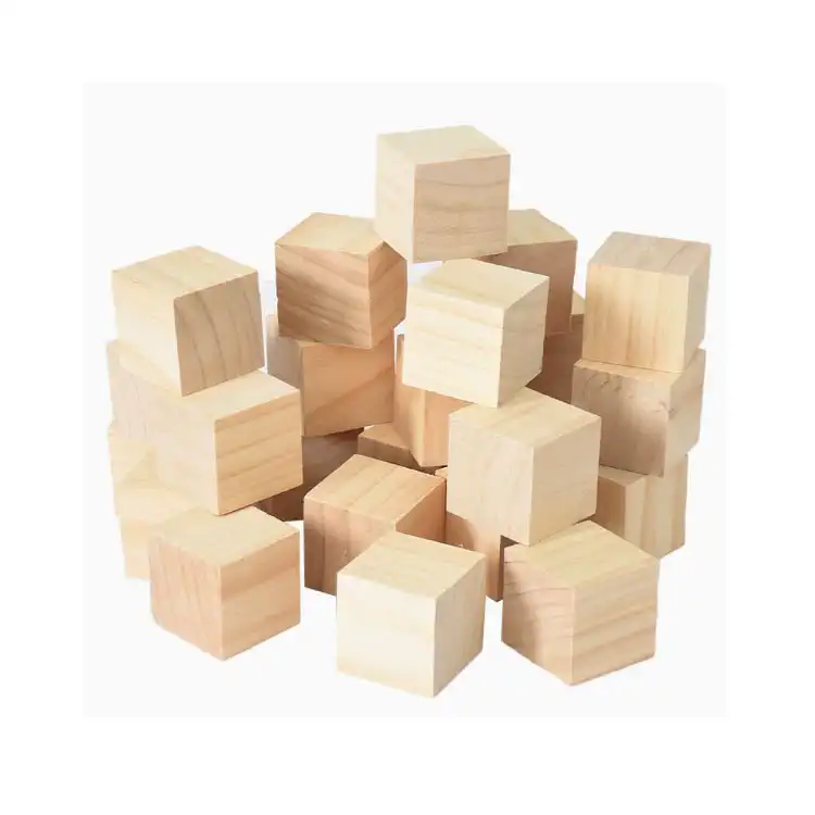 Natural Solid Wood Cubes DIY Craft Decoration Blanks